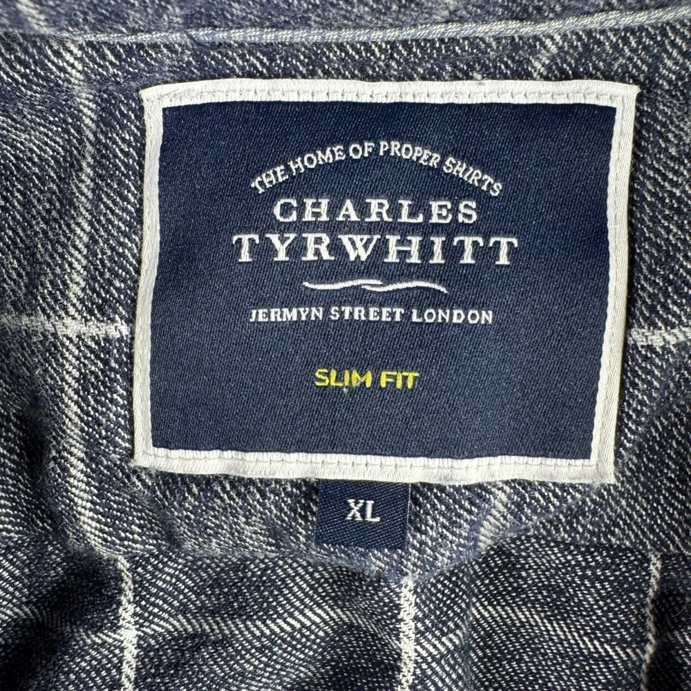 Charles Tyrwhitt Shirt Men XL Slim‎ Fit Gray Plaid 100% Cotton Flip Cuff Check - Picture 6 of 9